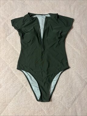 Women’s Olive Green Zip-Front One-Piece Swimsuit